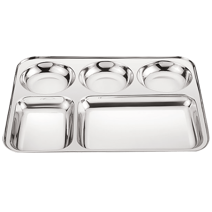 Neelam Stainless Steel 5 In 1 Compartment Plate - Rust Proof & Long Lasting