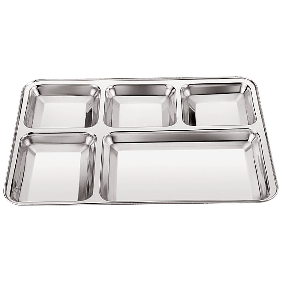 Neelam Stainless Steel 5 In 1 Compartment Plate - Rust Proof & Long Lasting