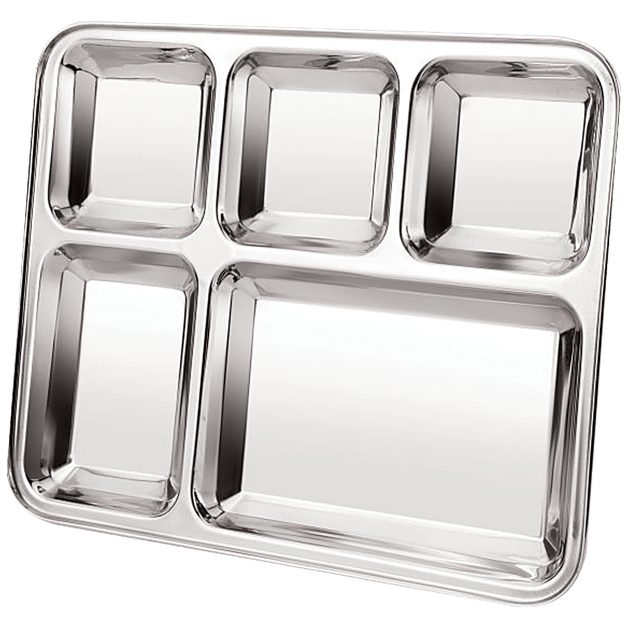 Neelam Stainless Steel 5 In 1 Compartment Plate - Rust Proof & Long Lasting