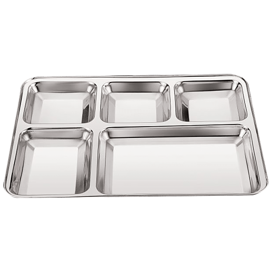 Neelam Stainless Steel 5 In 1 Compartment Plate - Rust Proof & Long Lasting