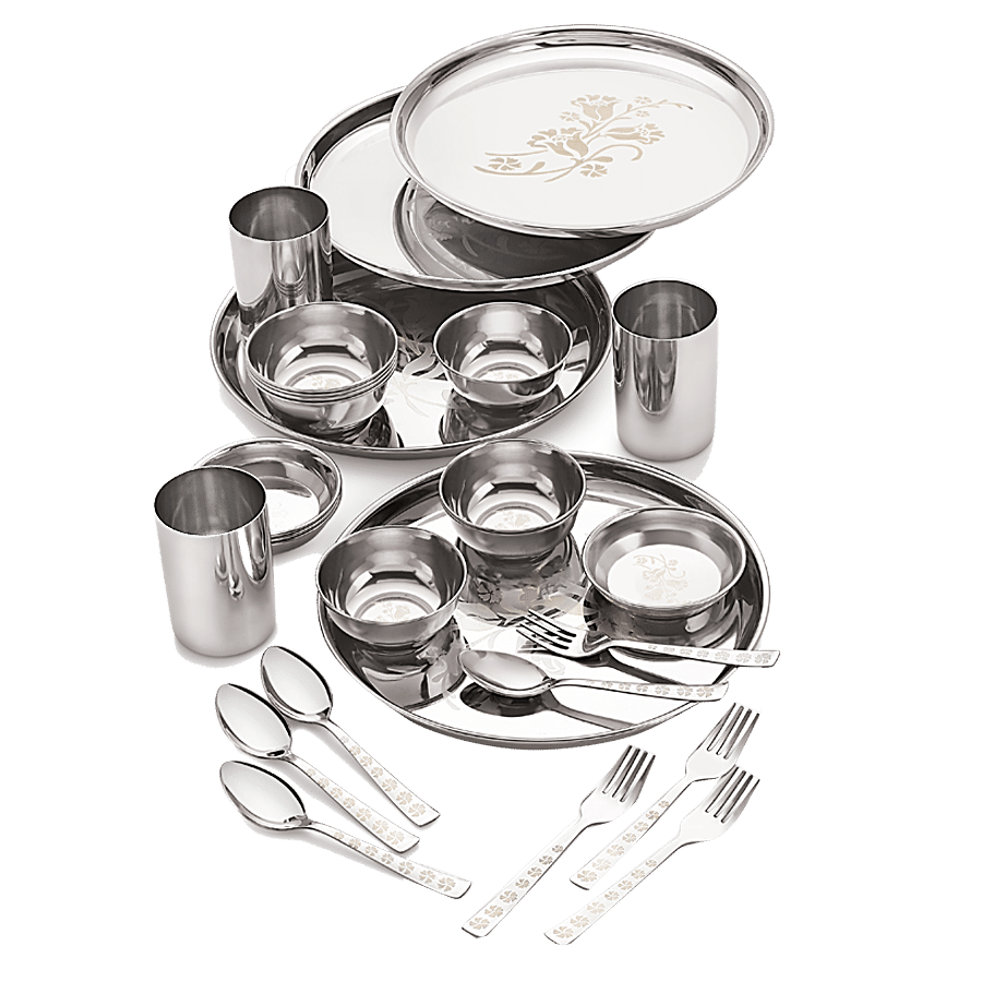 Neelam Stainless Steel Dinner Set - Laser Etched Floral