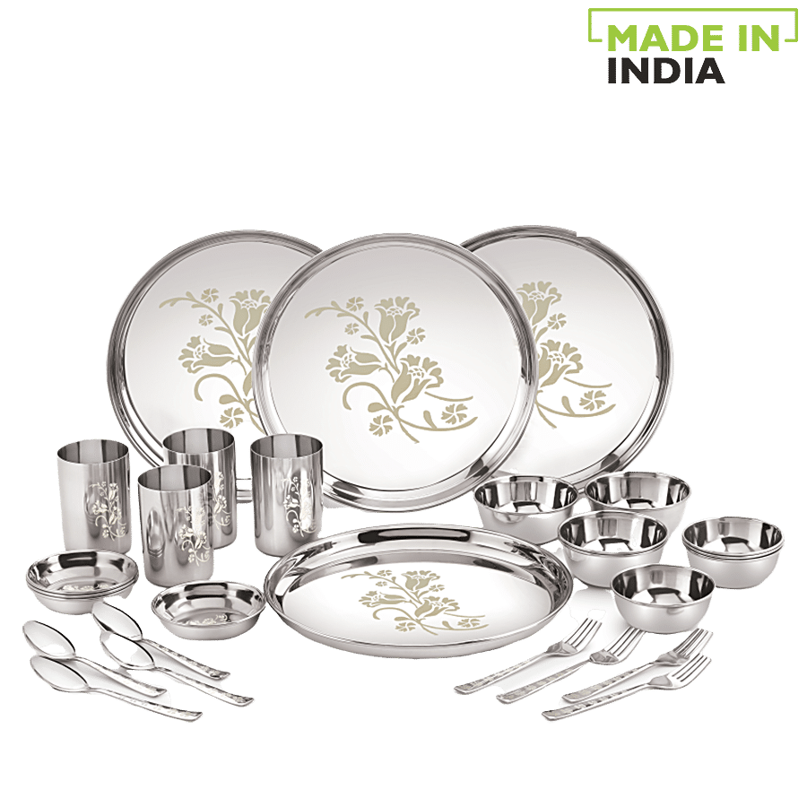 Neelam Stainless Steel Dinner Set - Laser Etched Floral