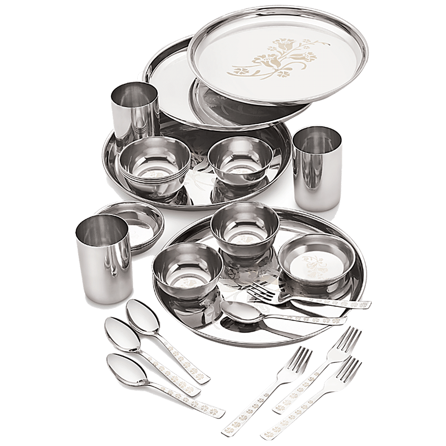 Neelam Stainless Steel Dinner Set - Laser Etched Floral