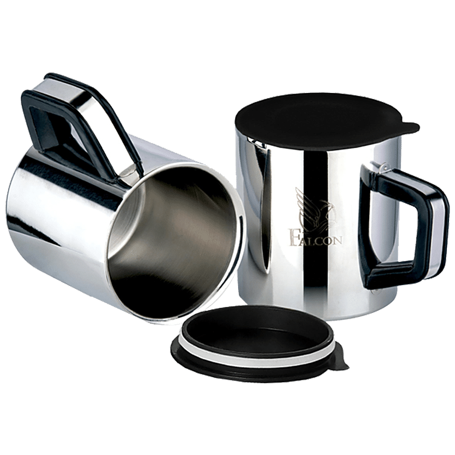 PddFalcon Double Wall Bakelite Steel Coffee/Tea Mug With Lid - Mirror Finish