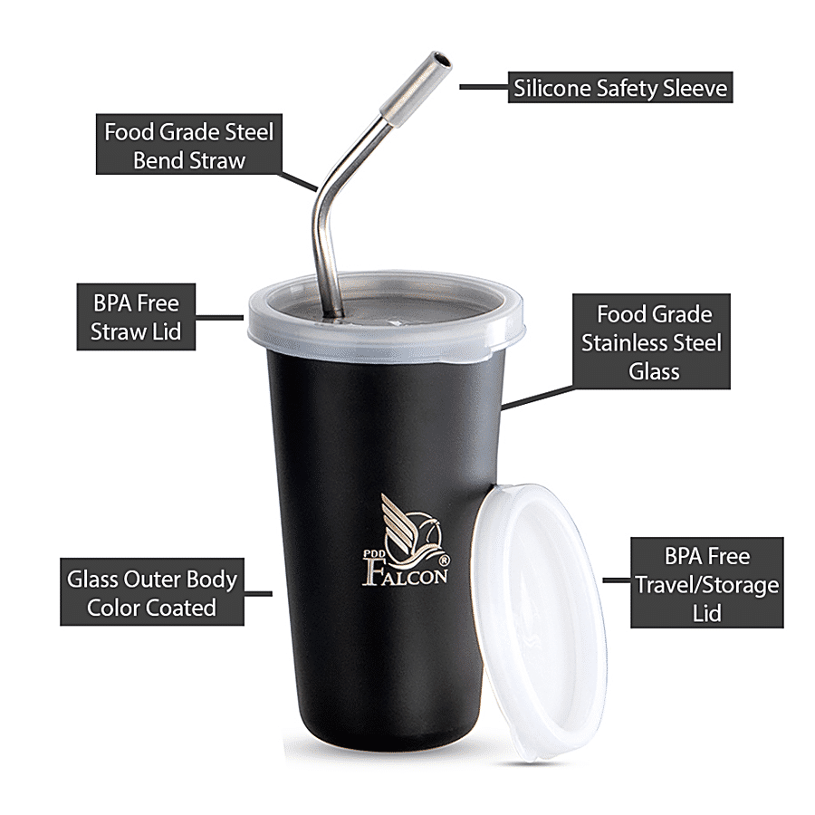 PddFalcon Stainless Steel Straw Glass - BPA Free Lid