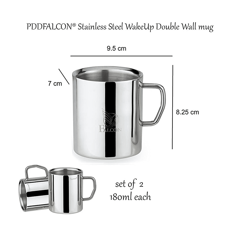 PddFalcon Wake-up Stainless Steel Double Walled Mugs - Easy Handle