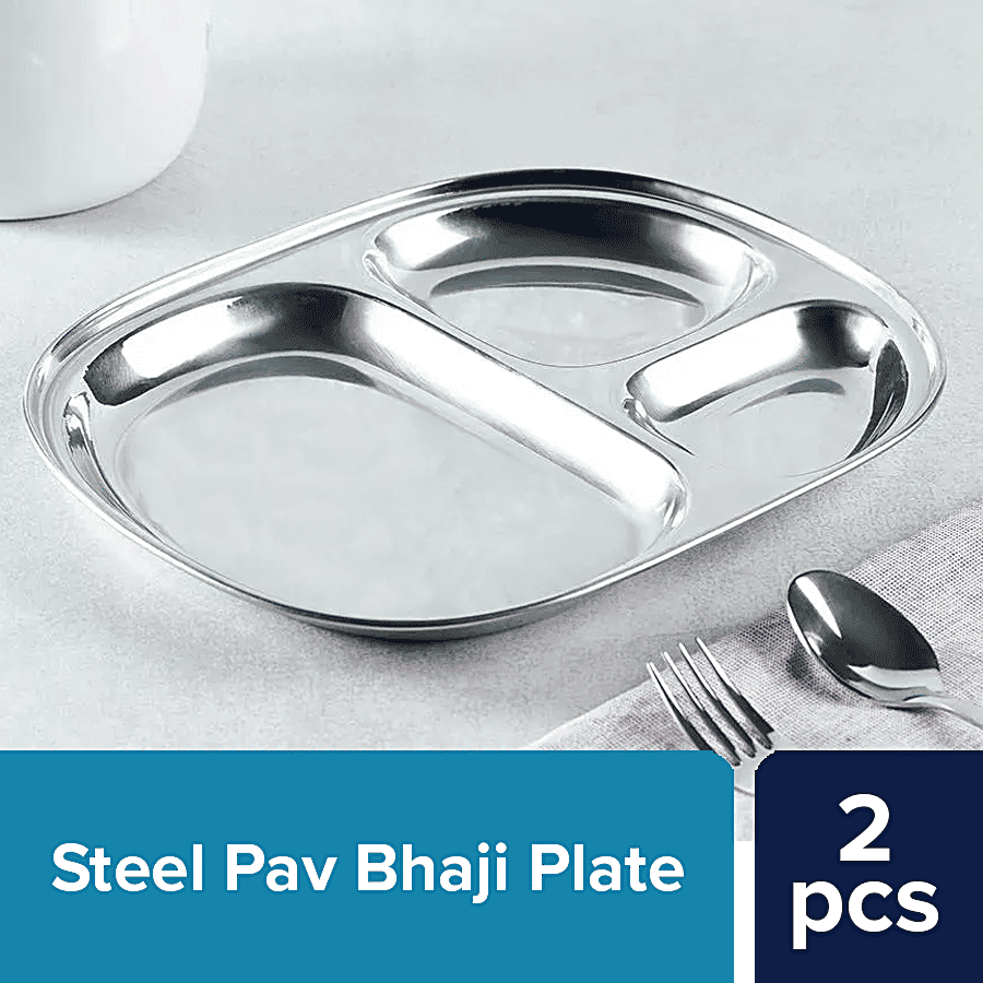 bb home Pav Bhaji/Idli Plate - Stainless Steel