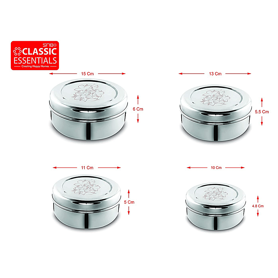 Classic Essentials Stainless Steel Puri Dabba Container Set - Laser Etched