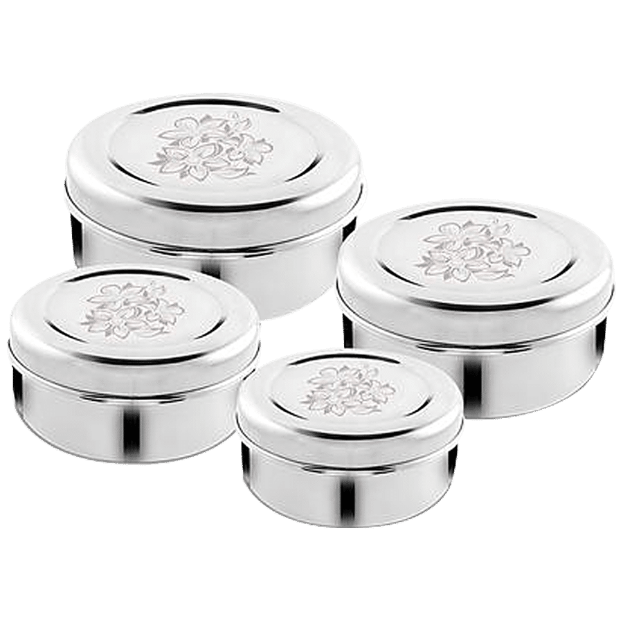 Classic Essentials Stainless Steel Puri Dabba Container Set - Laser Etched