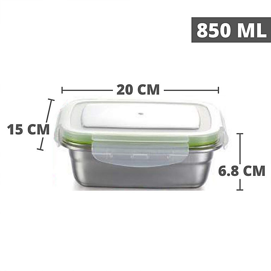 Femora Steel Lunch Box/Container With Lock Lid - Rectangular