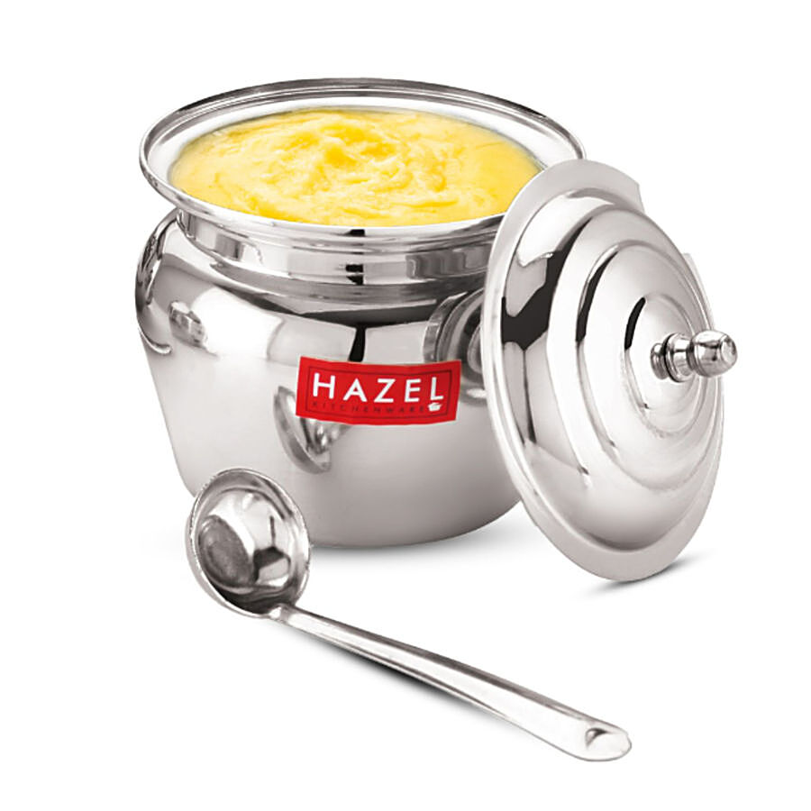 HAZEL Stainless Steel Ghee Pot - Lotus Shaped