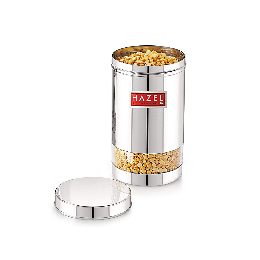 HAZEL Stainless Steel Glossy Finish See Through Container - Silver