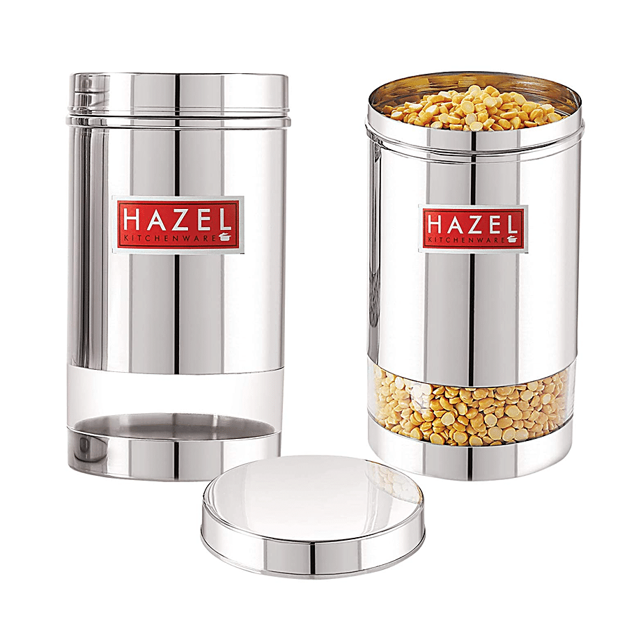 HAZEL Stainless Steel Glossy Finish See Through Container - Silver