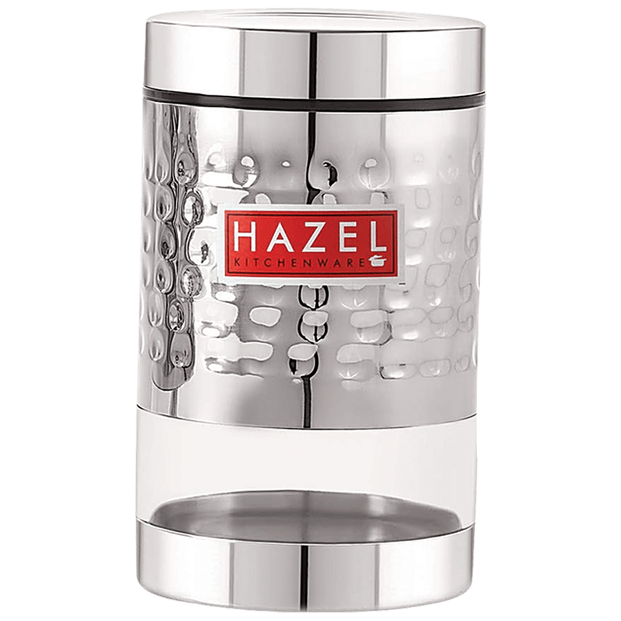 HAZEL Stainless Steel Hammered Finish Glossy See Through Container - Silver