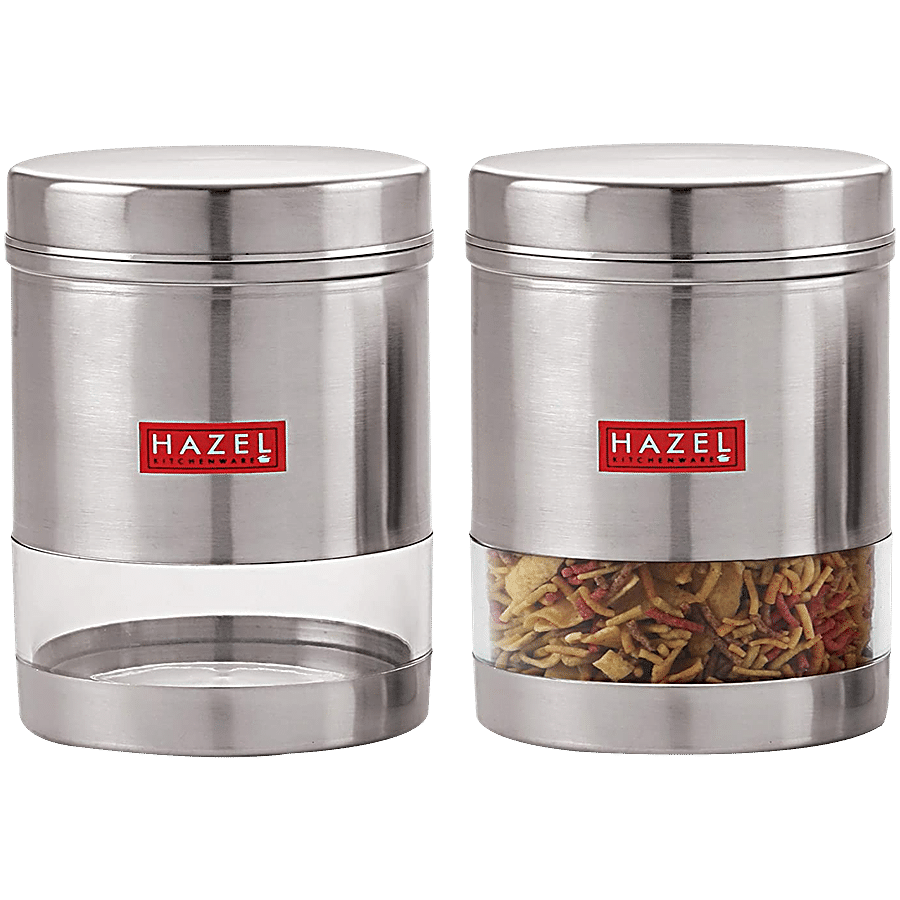 HAZEL Stainless Steel Transparent Wide Mouth See Through Container - Silver