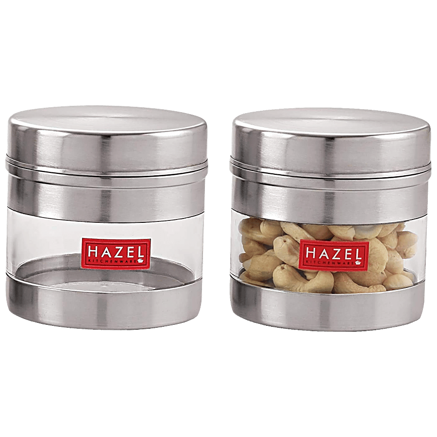 HAZEL Stainless Steel Transparent Wide Mouth See Through Container - Silver