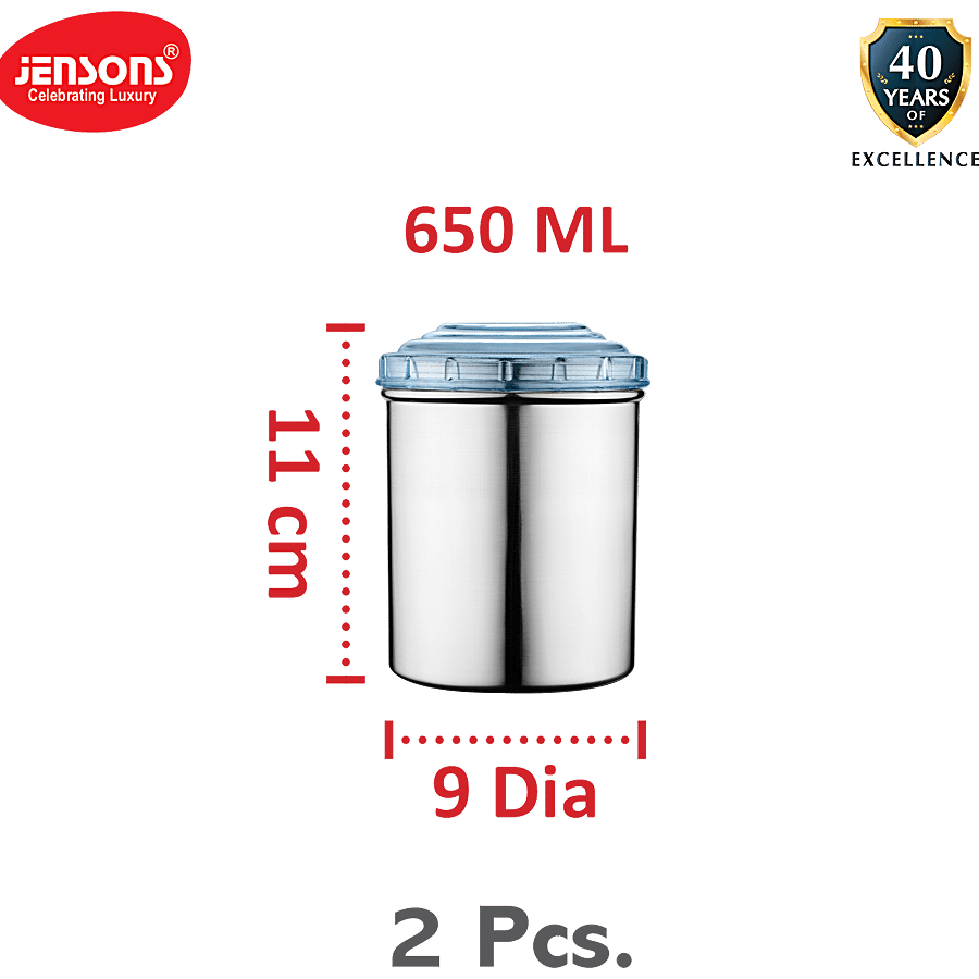 Jensons Steel Storage Deep Dabba/ Container Set With PP Lid - Silver & Blue