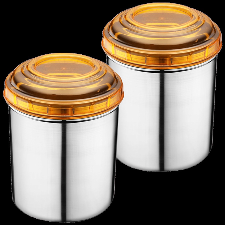 Jensons Steel Storage Deep Dabba/ Container Set With PP Lid - Silver & Orange