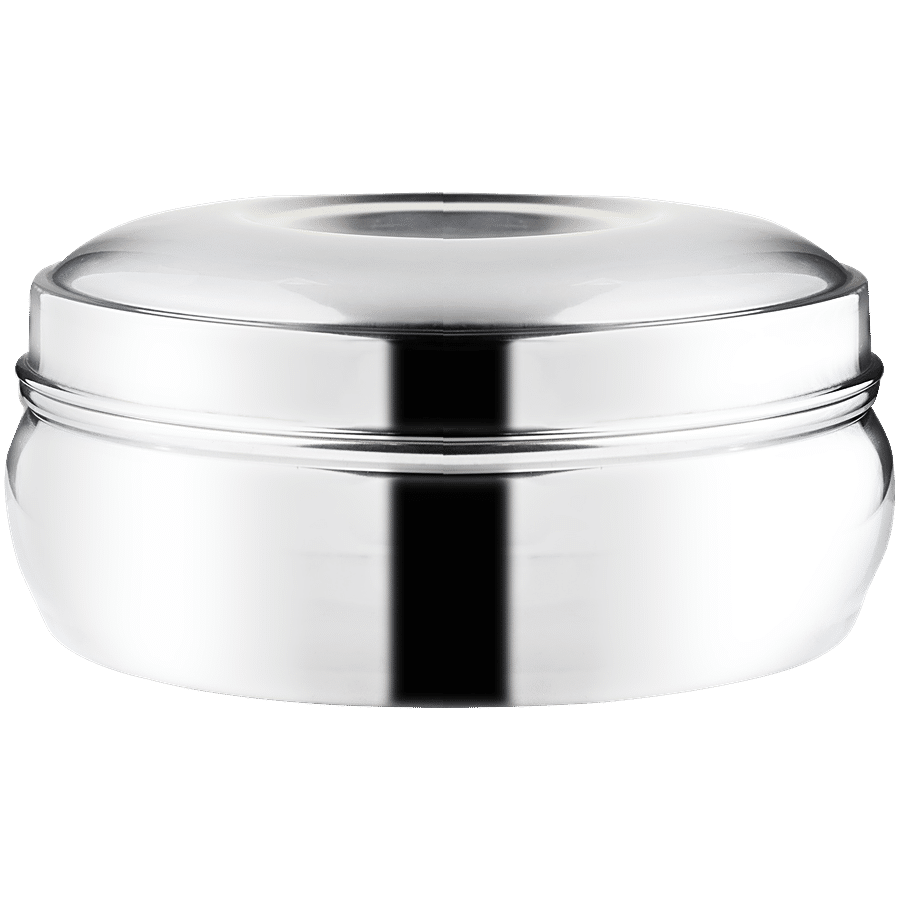 Omega Stainless Steel Round Belly Shape Puri Dabba - No.8