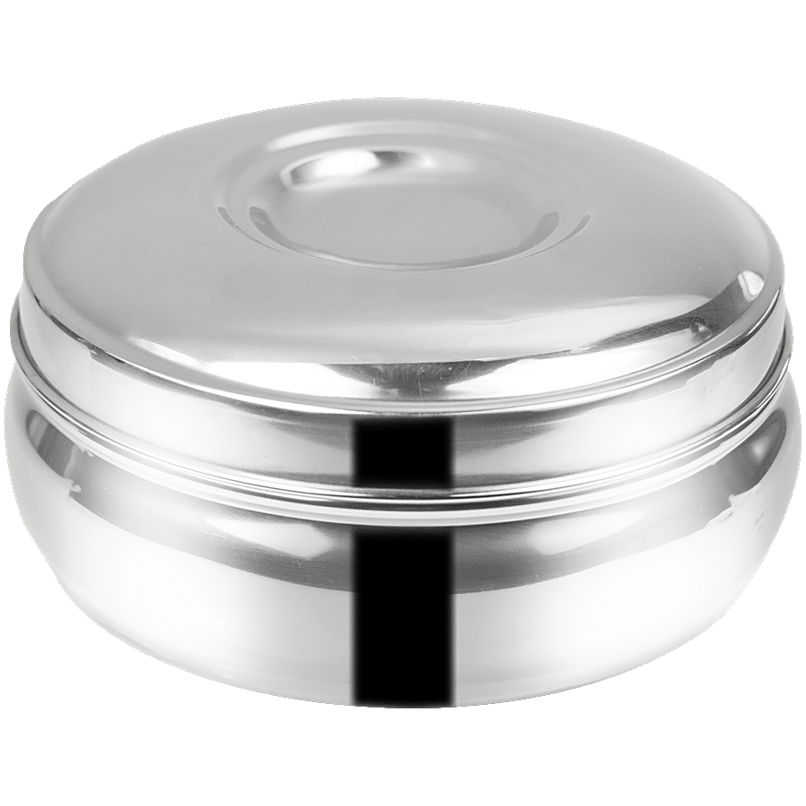 Omega Stainless Steel Round Belly Shape Puri Dabba - No.8