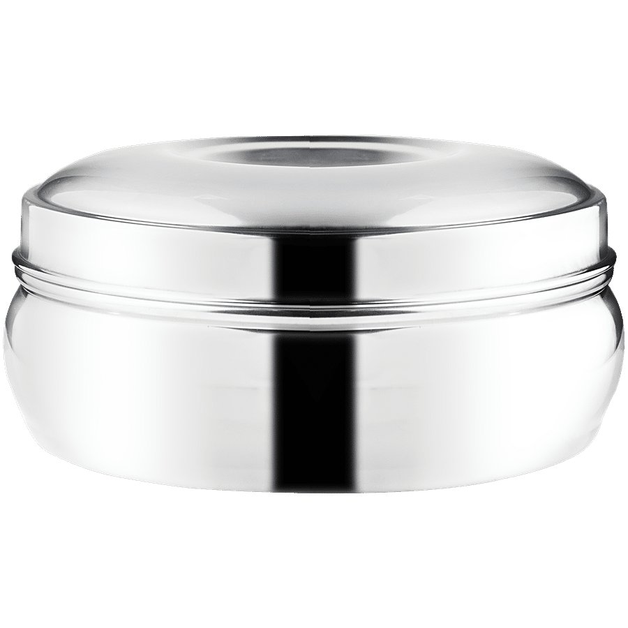 Omega Stainless Steel Round Belly Shape Puri Dabba/Container - No.6