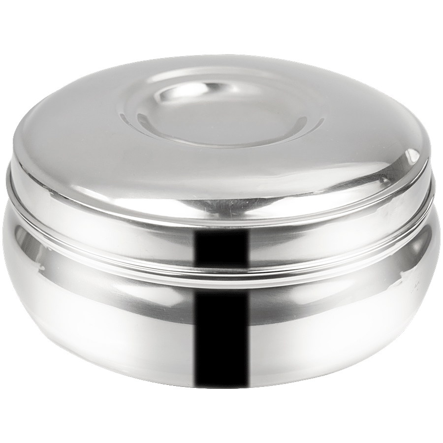 Omega Stainless Steel Round Belly Shape Puri Dabba/Container - No.6