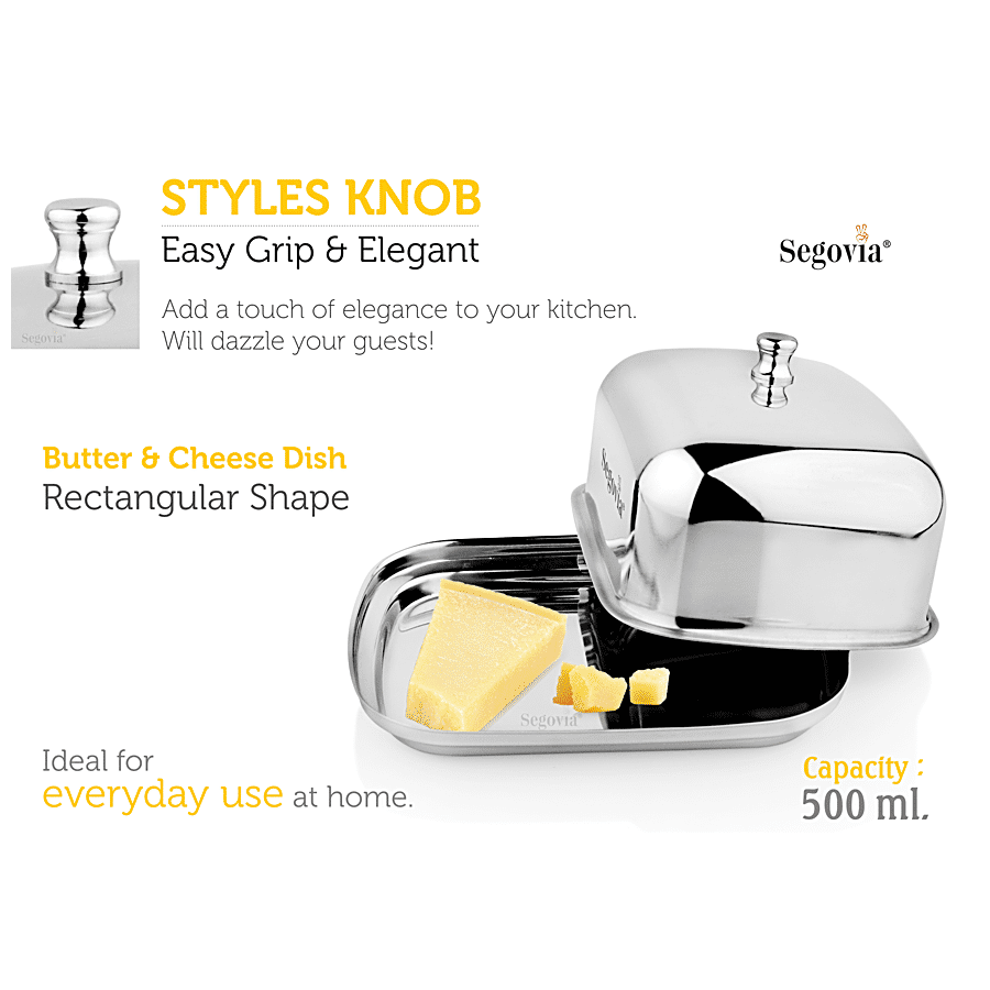 Segovia Stainless Steel Butter & Cheese Dish With Lid - Rustproof