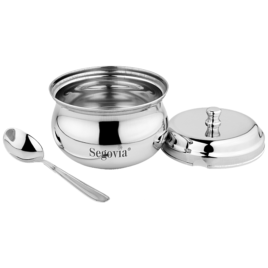 Segovia Stainless Steel Ghee/Oil Pot With Lid & Spoon - Rustproof