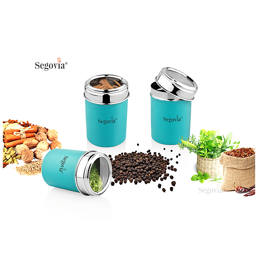 Segovia Stainless Steel Top See Through Spice/Masala Jar - Teal