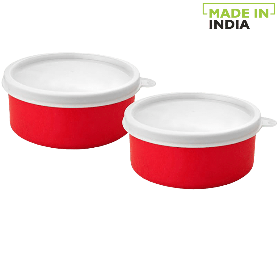 Vinayak Microwave Safe Stainless Steel Bowl Set - Red