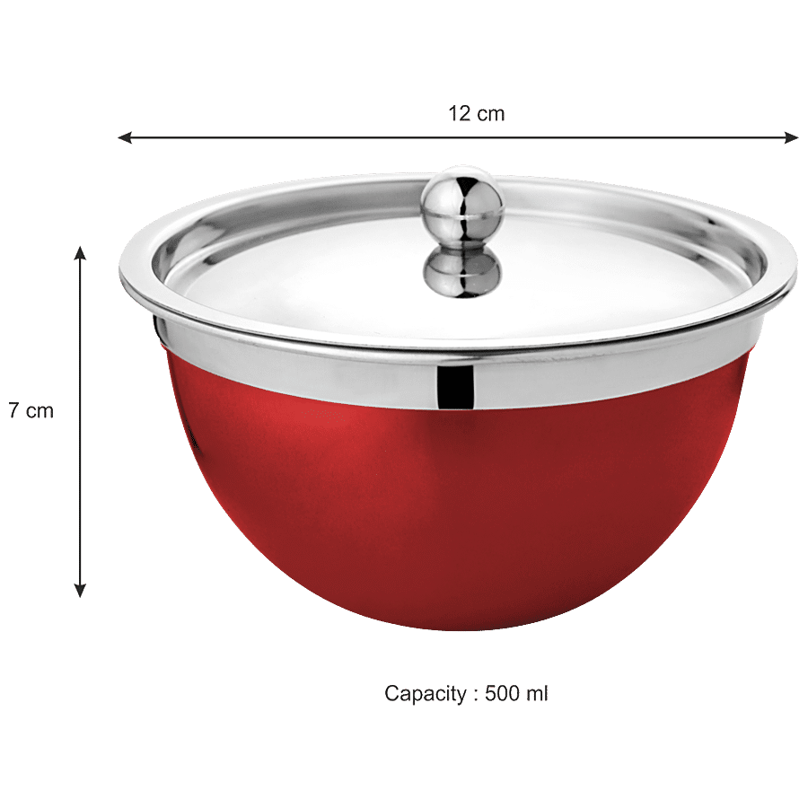 Vinayak Steel Premium Serving Bowl With Steel Lid - Maroon