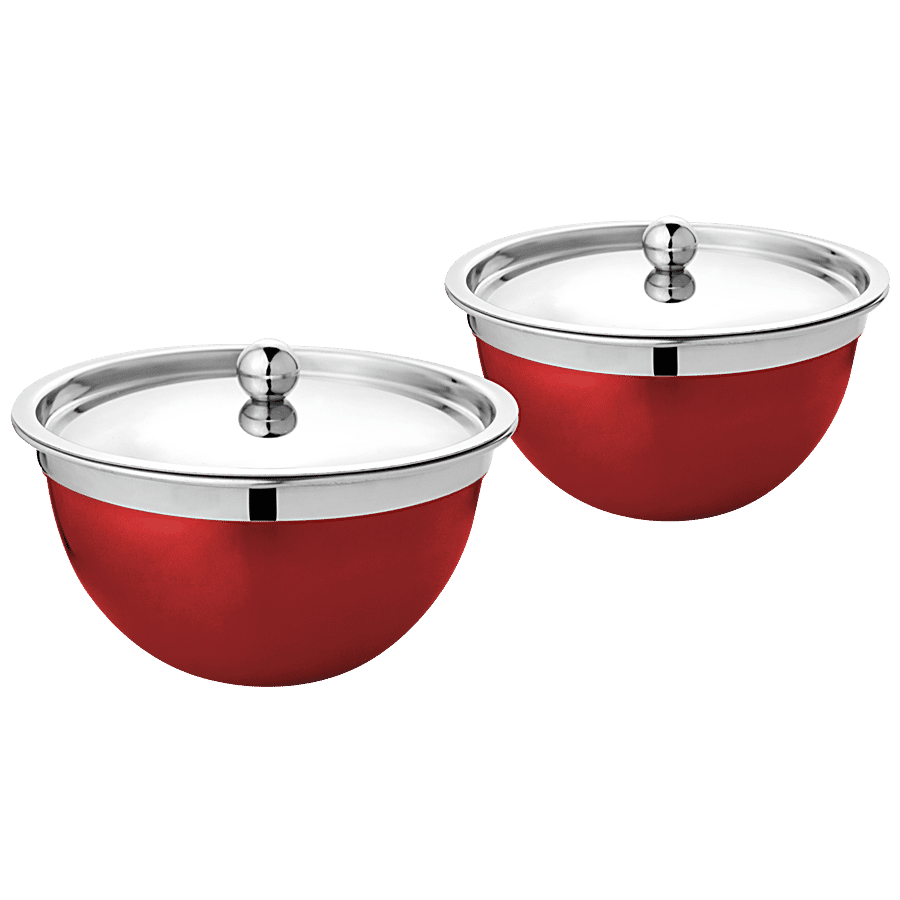 Vinayak Steel Premium Serving Bowl With Steel Lid - Maroon