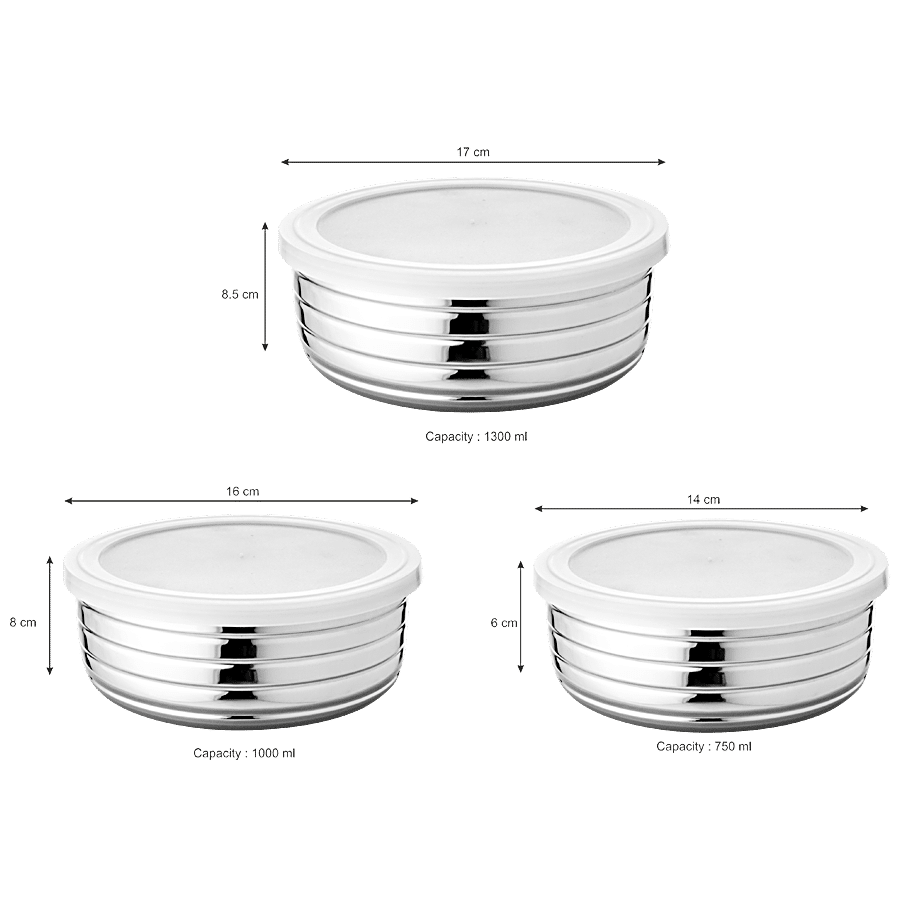 Vinayak Steel Storage Flat Ribbed Container Set With PP Lid