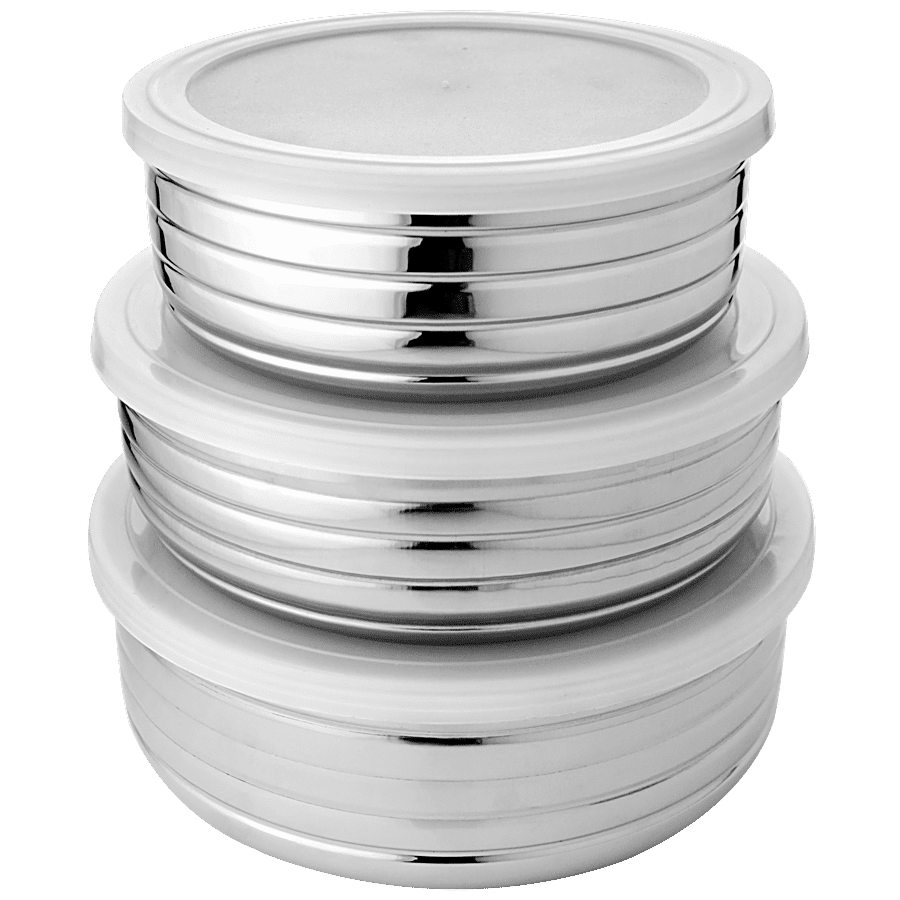 Vinayak Steel Storage Flat Ribbed Container Set With PP Lid