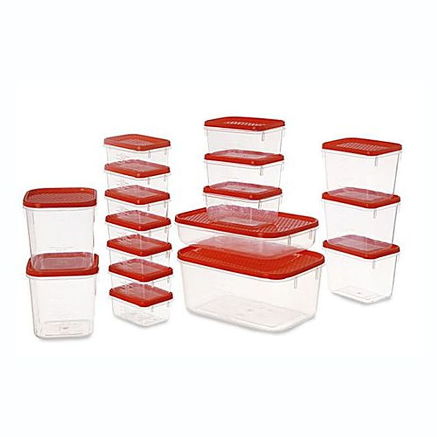 All Time Masala Container with Red Lid - Transparent