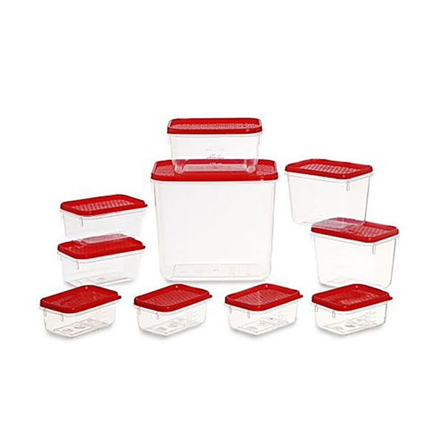 All Time Masala Container with Red Lid - Transparent