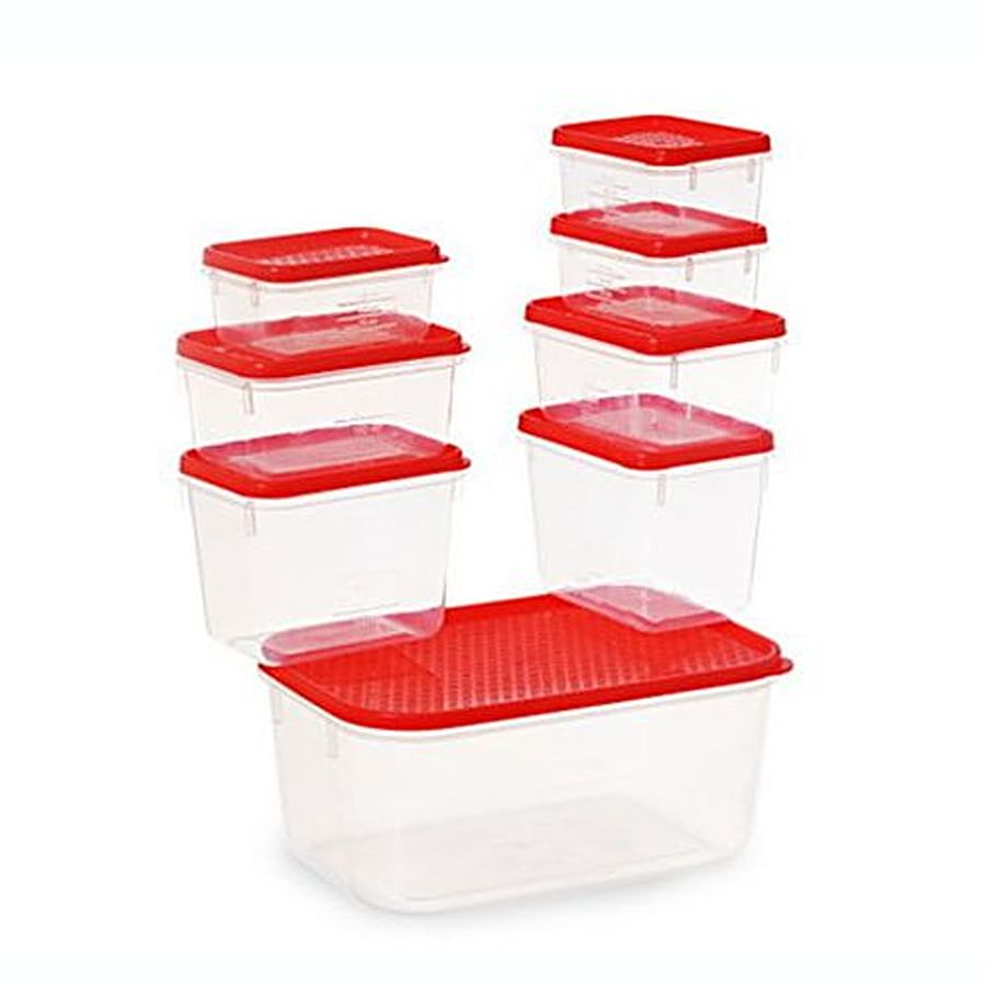 All Time Masala Container with Red Lid - Transparent