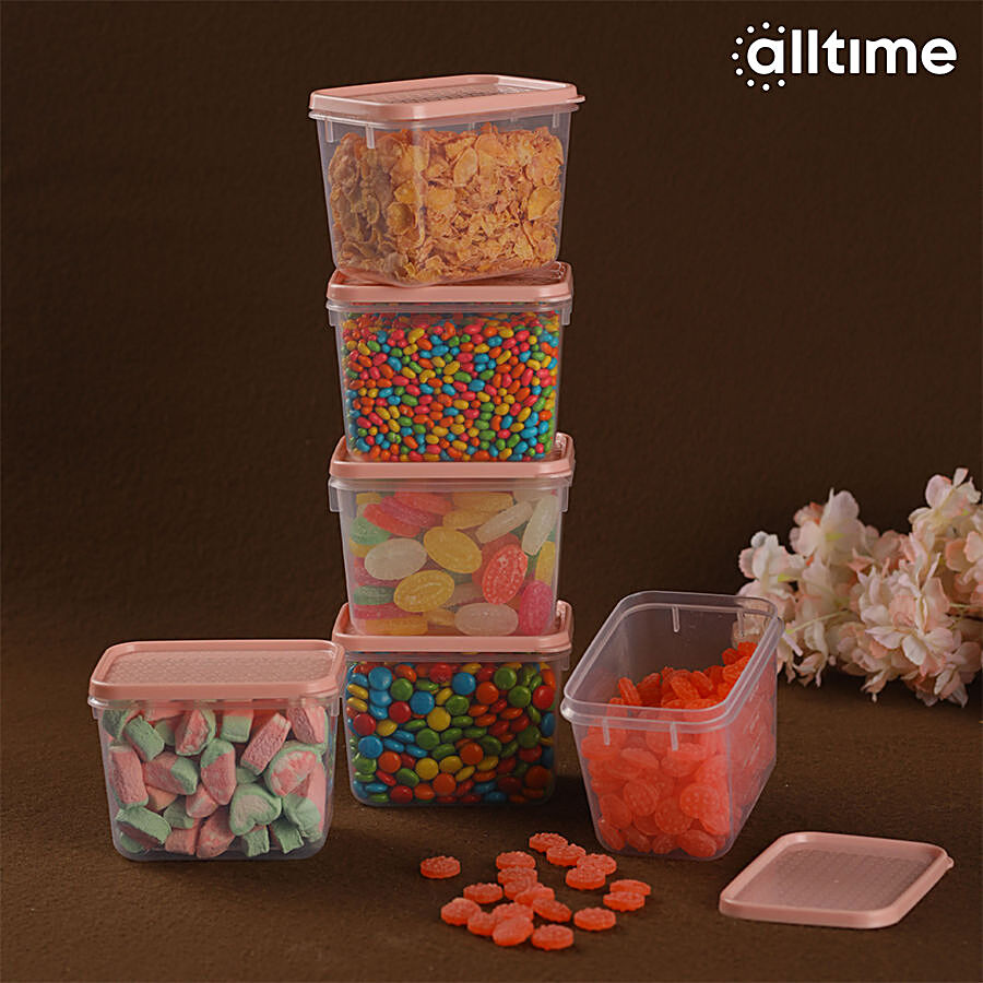 All Time Plastic Polka Containers With Lid - Pink