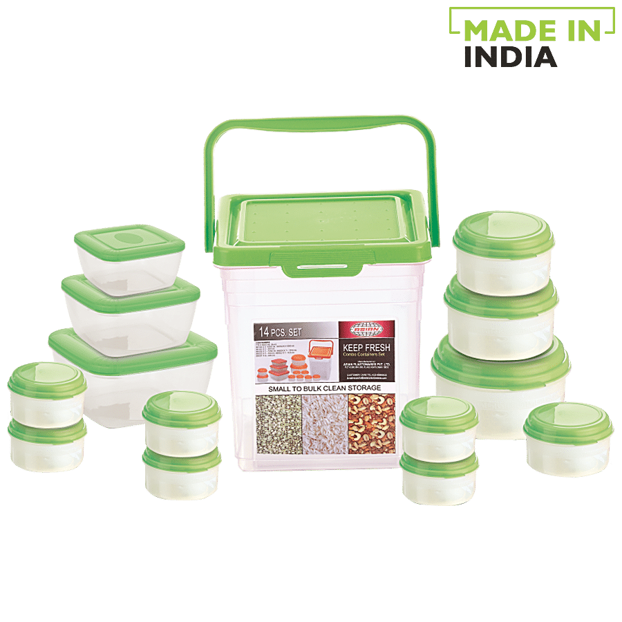 Asian Keep Fresh Multipurpose Airtight Container with Green Lid - Transparent