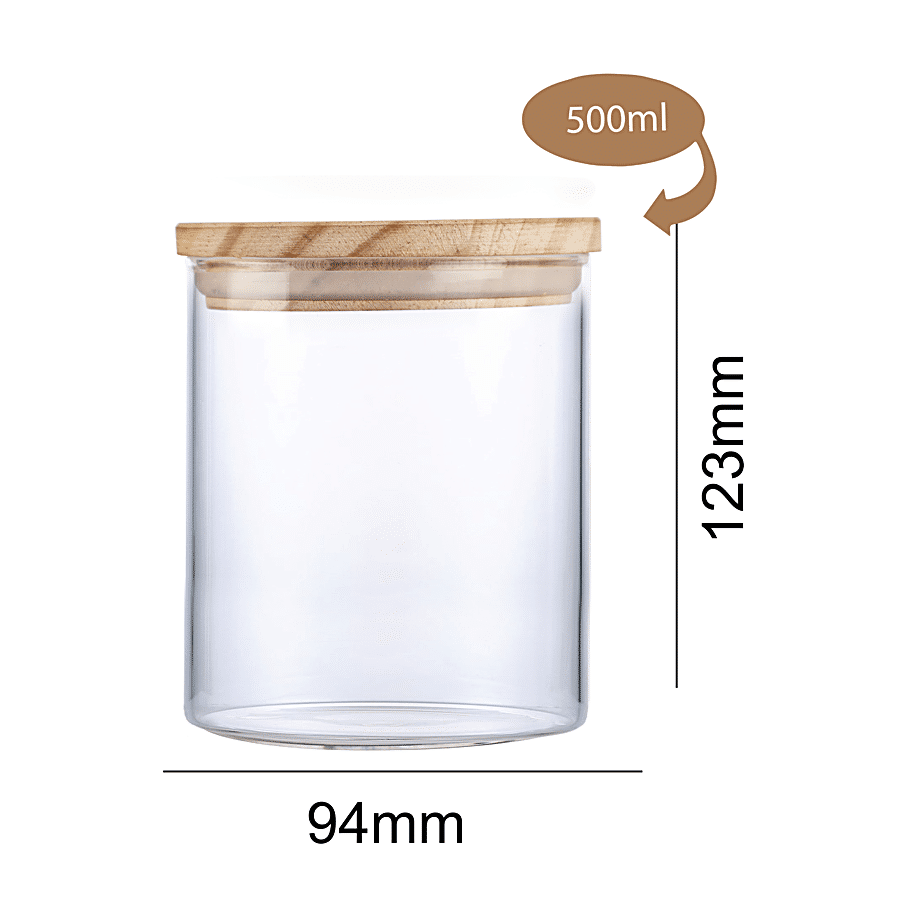 Cello Glass Container/Jar with Wooden Cap - Transparent