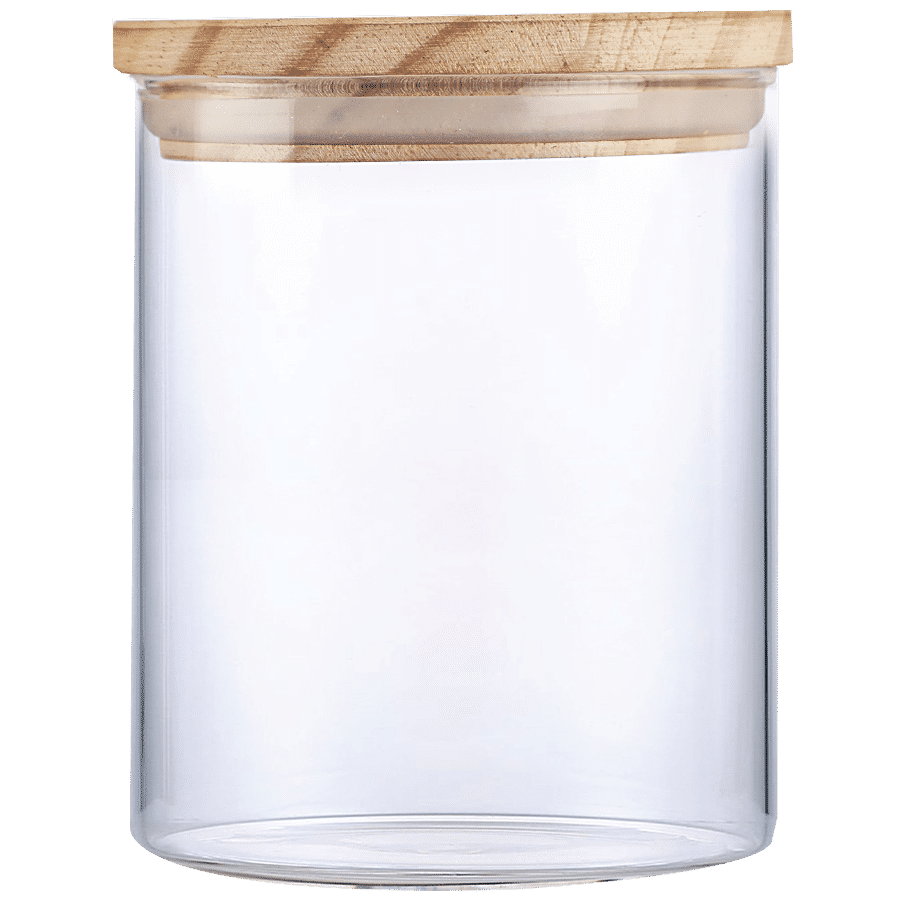 Cello Glass Container/Jar with Wooden Cap - Transparent