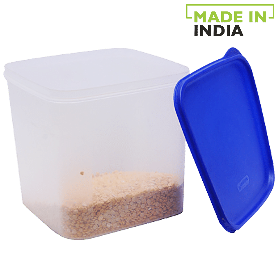 Mahaware Space Saver Medium Modular Storage Container with Blue Lid - Transparent