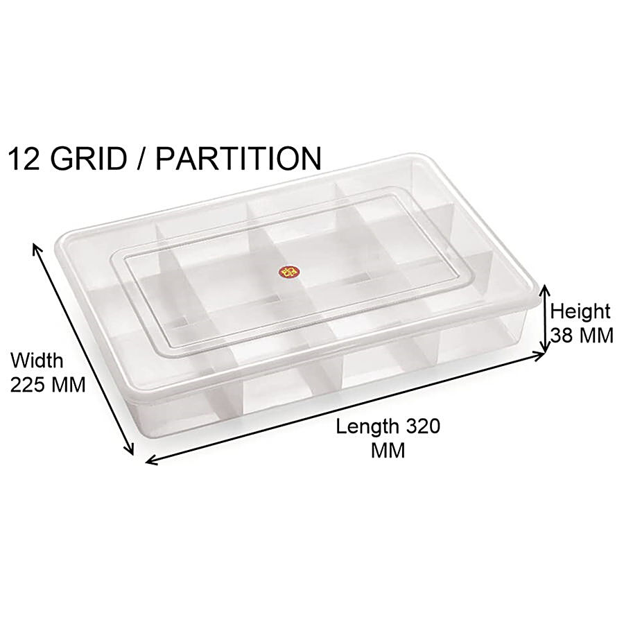 Nakoda Jewlery Items Container - Multipurpose With12 Partition/Grid-Transparent