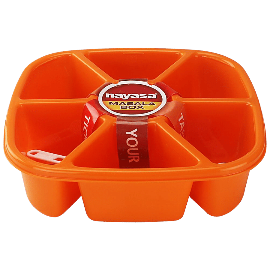 Nayasa Square Masala Spice Box Plain 7 Section Containers - With 7 Spoon