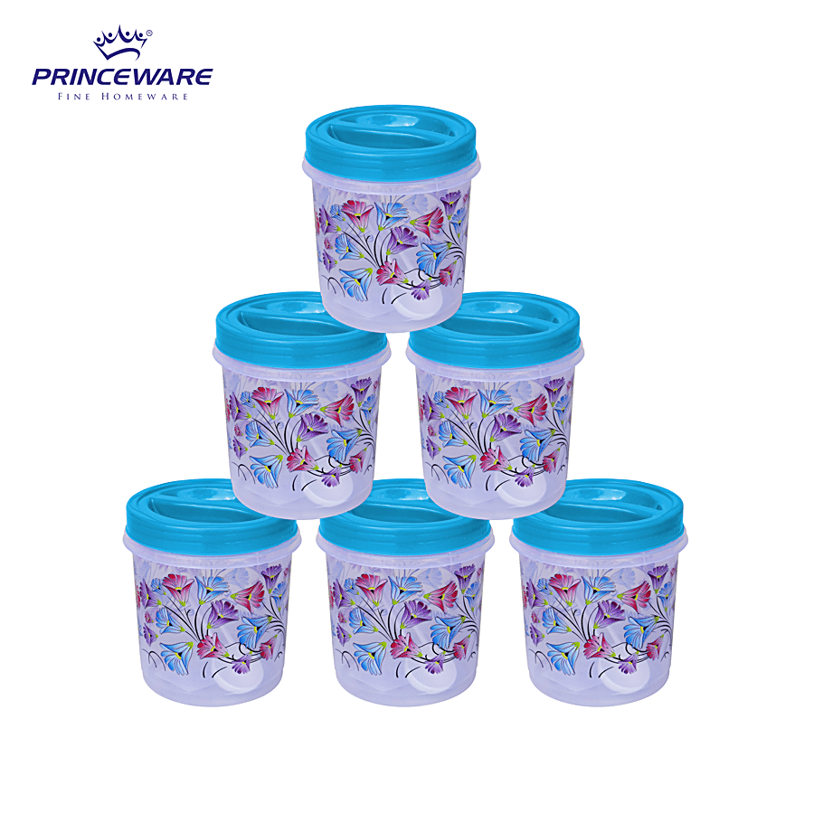 Princeware Twister Delight Flower Printed Plastic Container - Blue