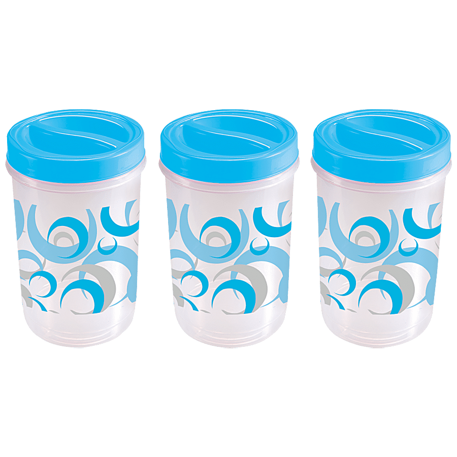 Princeware Twister Delight Flower Printed Plastic Container With Spoon - Blue