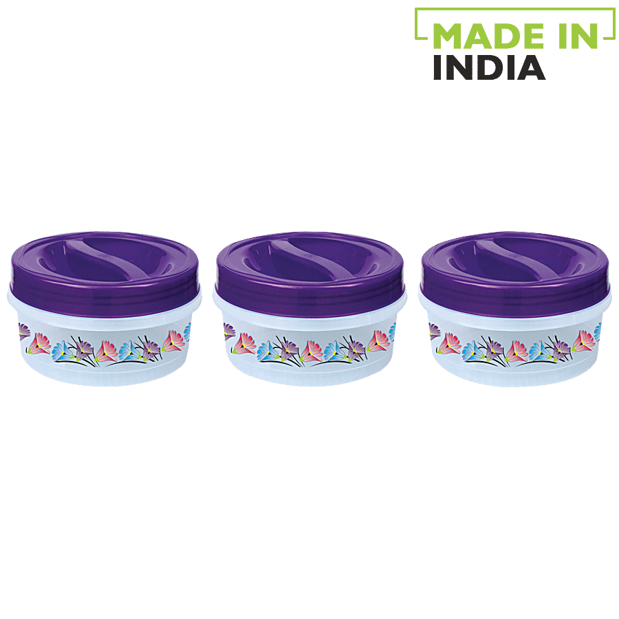 Princeware Twister Delight Flower Printed Plastic Container With Spoon - Violet