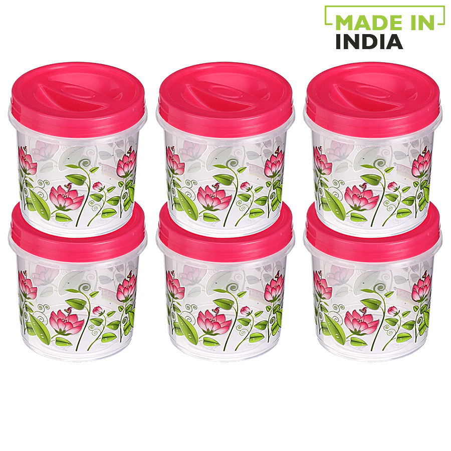 Ratan Printed Plastic Container Storage Crystal - Pink