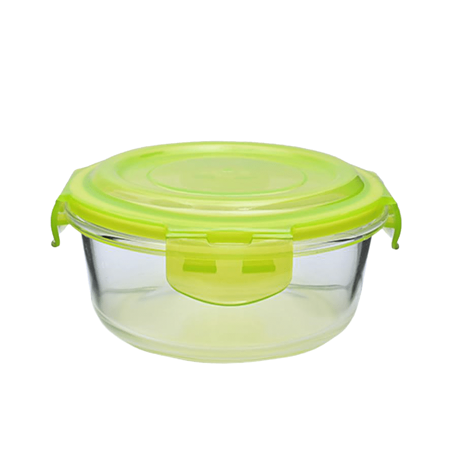 bb home Borosilicate Glass Round Food Container With Green Lid