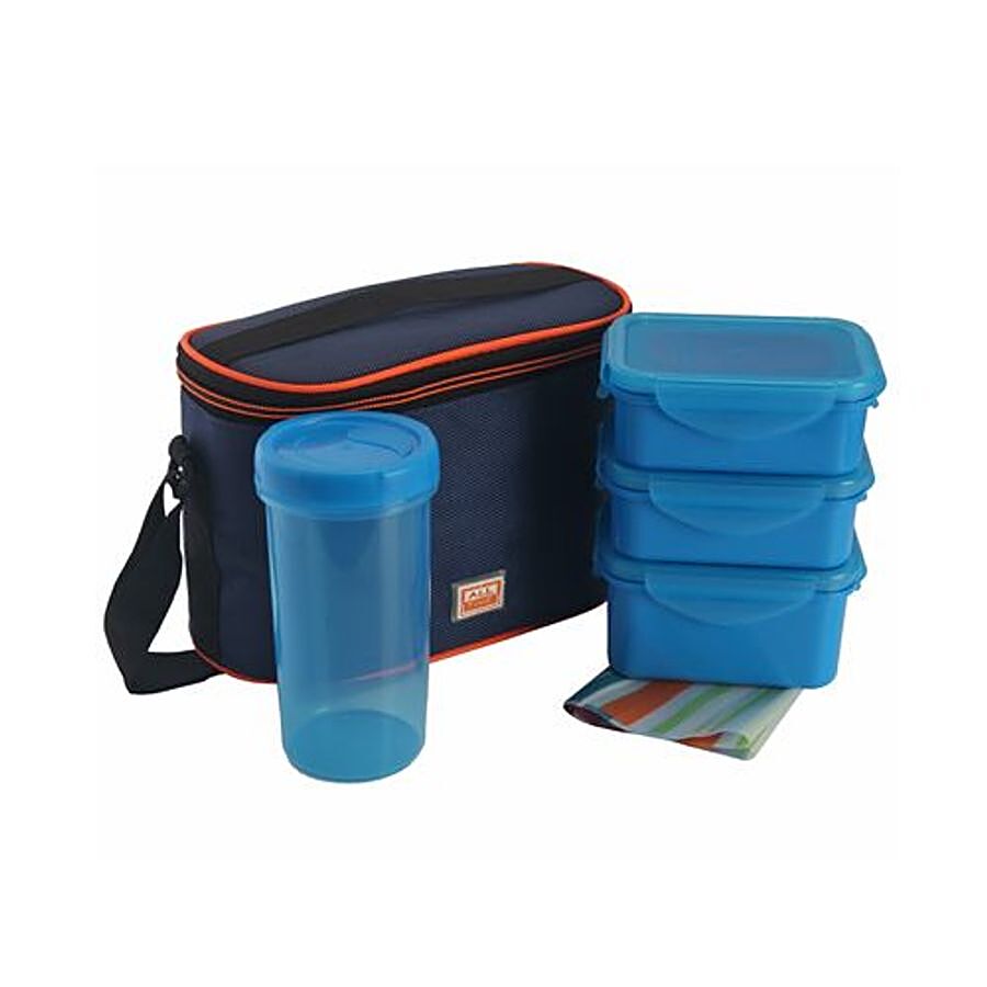 All Time Lunch Box With Glass & Insulated Carry Bag - Blue